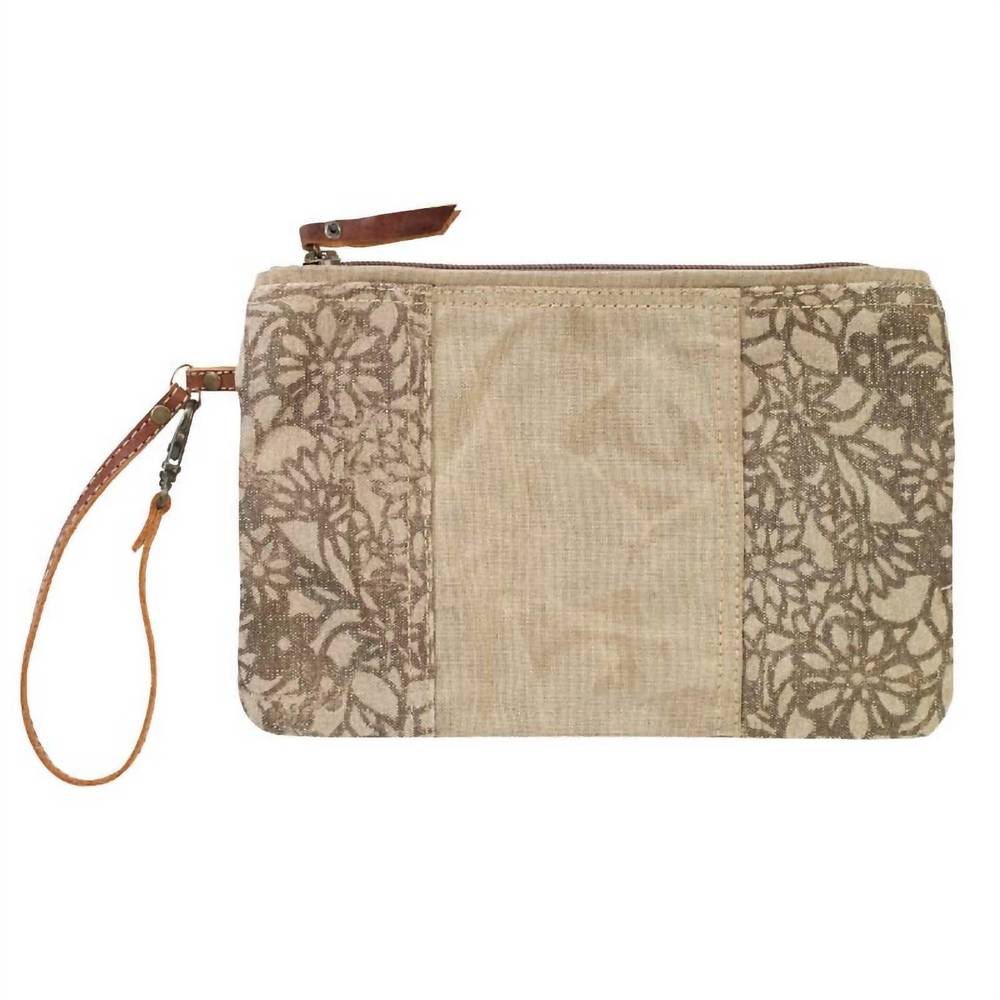 NEW CLEA RAY women's floral clutch wristlet in tan